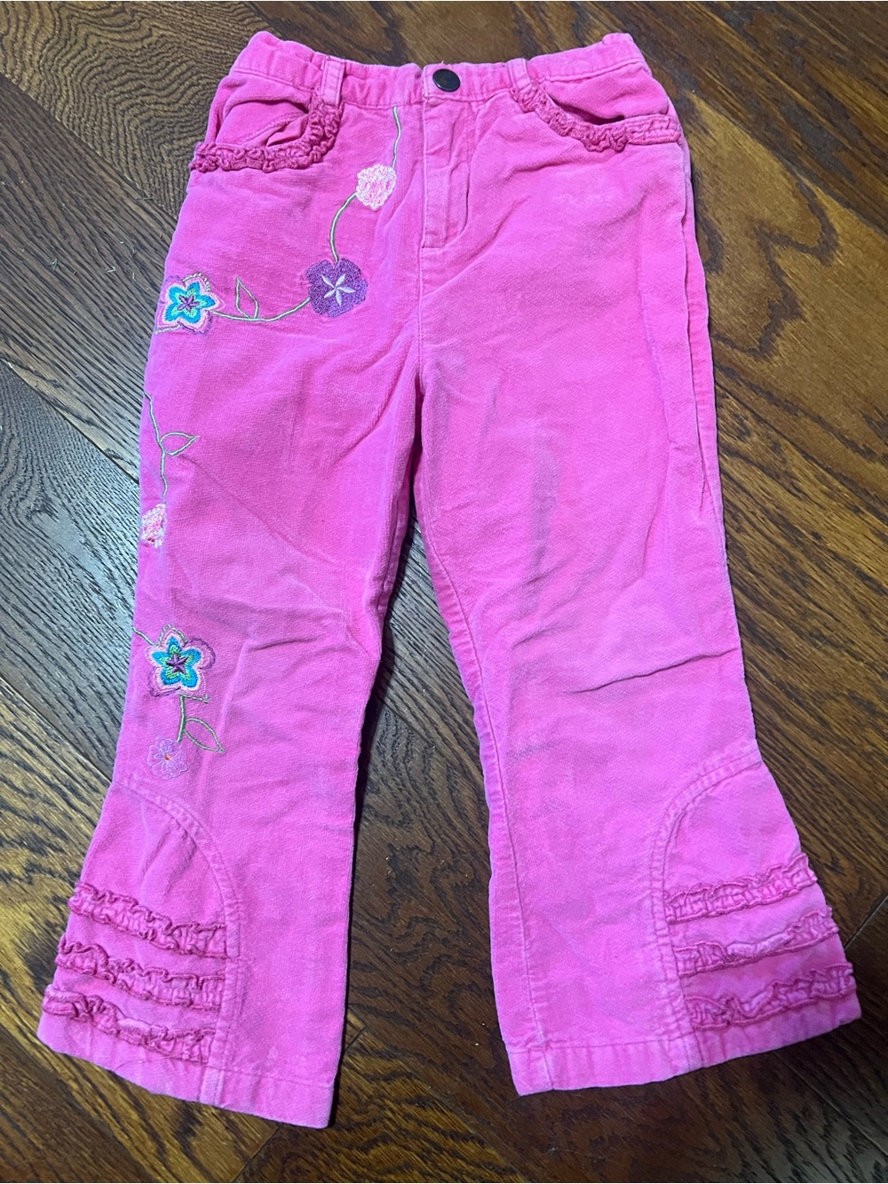 Girls Bright Pink Embroidered Corduroy Pants